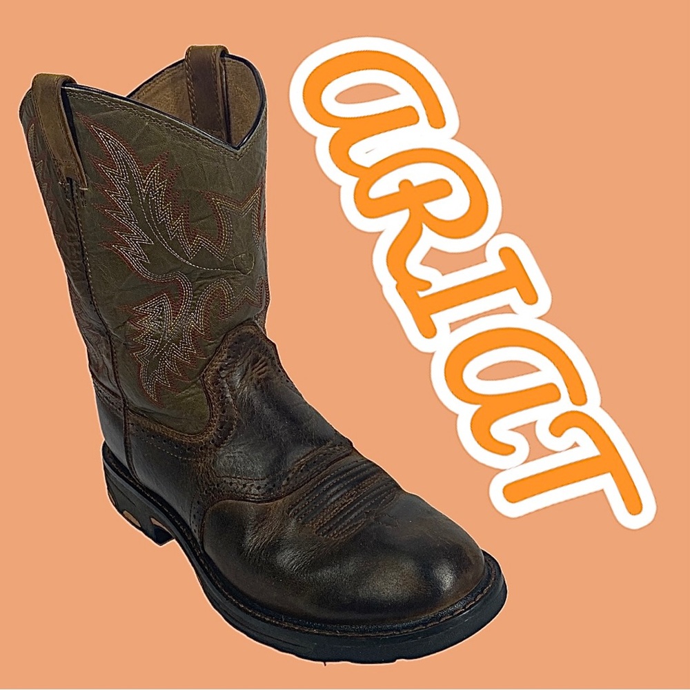 ARIAT WORKHOG WESTERN  WORK BOOTS, ROUND TOE, AGED BARK 10007836.  SIZE 6